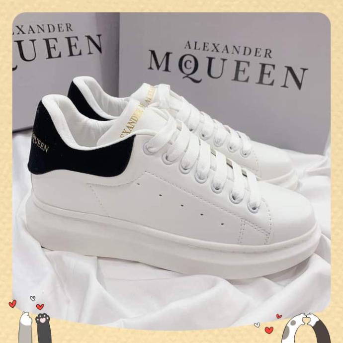 Giày thể thao Mc queen, Giày MCQ trắng gót đen nhung đế tăng chiều cao bản dây to cực chất nam nữ Full Box
