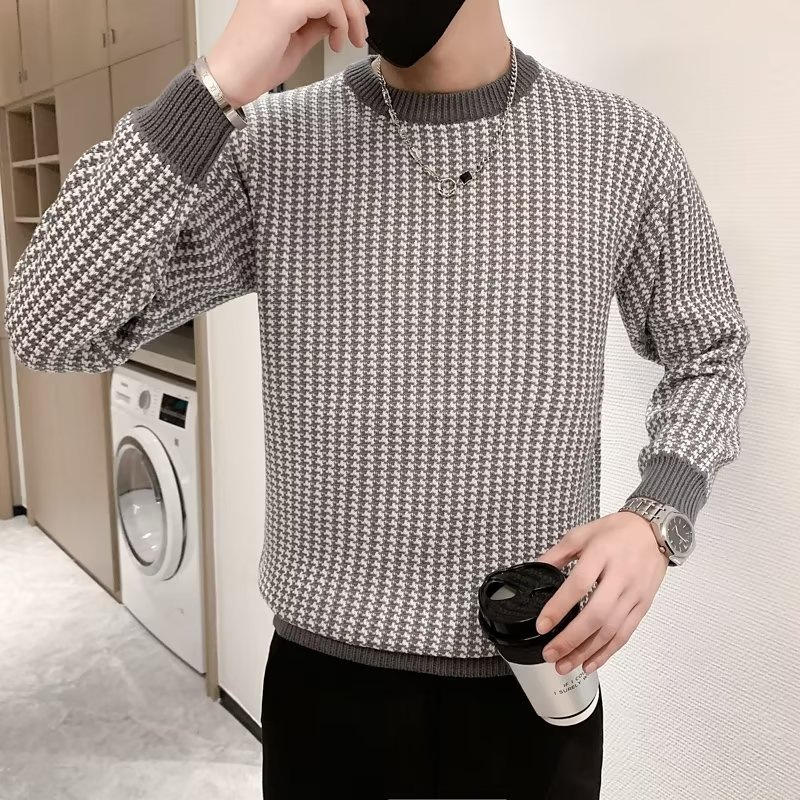 Áo Sweater Tay Dài Cổ Tròn Họa Tiết Kẻ Sọc Thời Trang Thu Đông Cho Nam