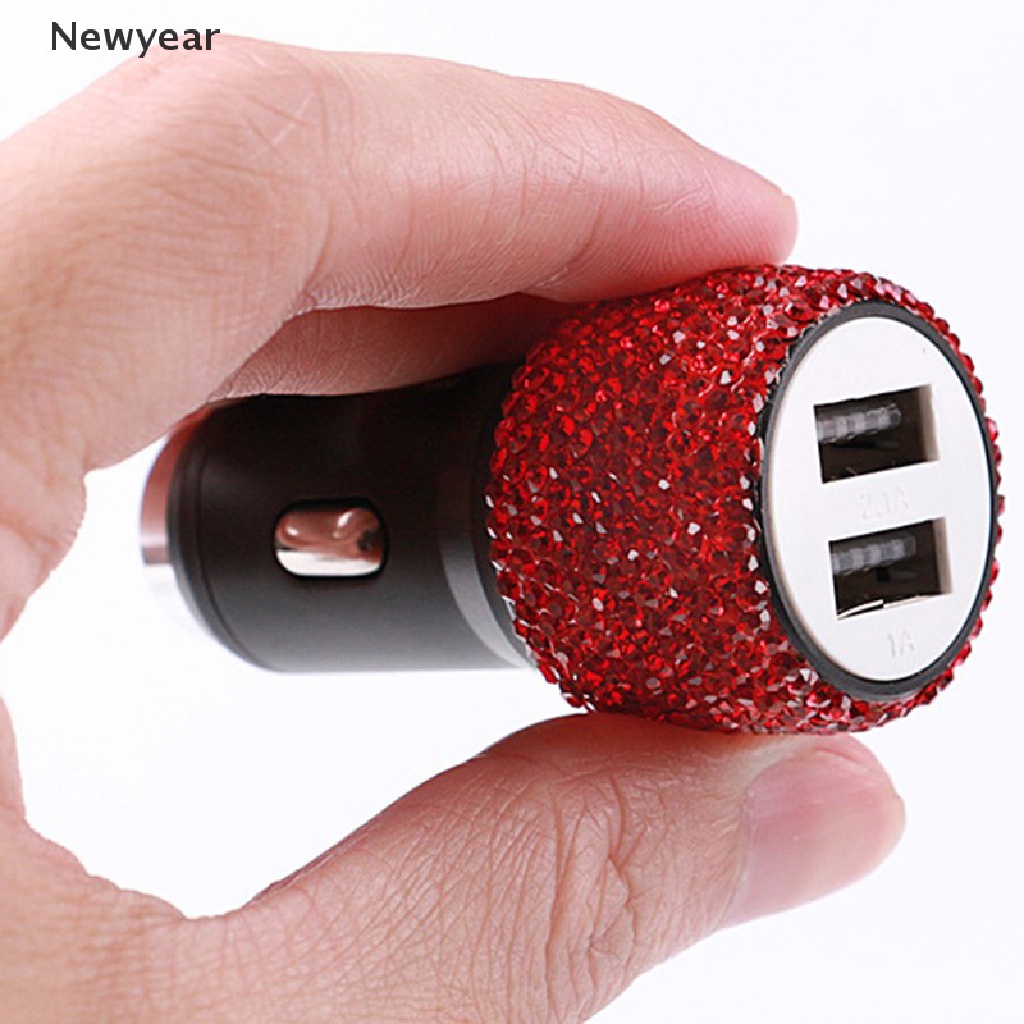 Dây Cáp Sạc Nhanh USB Kép Đính Đá Lấp Lánh Cho Xe Hơi