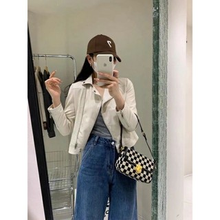Áo da nữ cổ trụ
