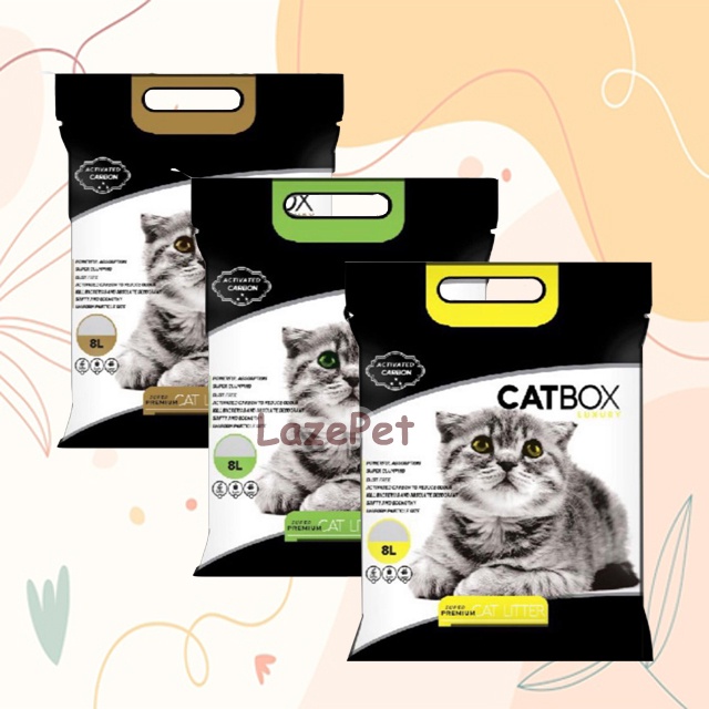 Cát vệ sinh cho mèo CATBOX bổ sung than hoạt tính siêu khử mùi siêu vón 8L