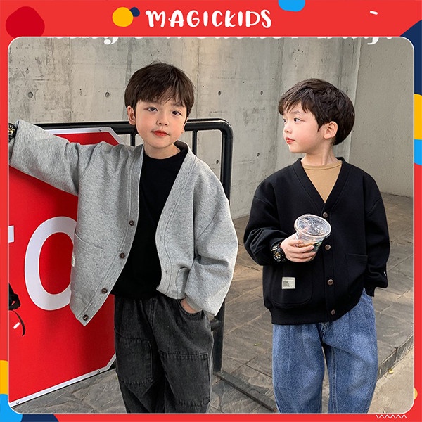 Áo khoác cadigan Hàn Quốc cho bé  Magickids dáng unisex chất nỉ da cá mềm mại giữ ấm Quần áo trẻ em thu đông AO22050