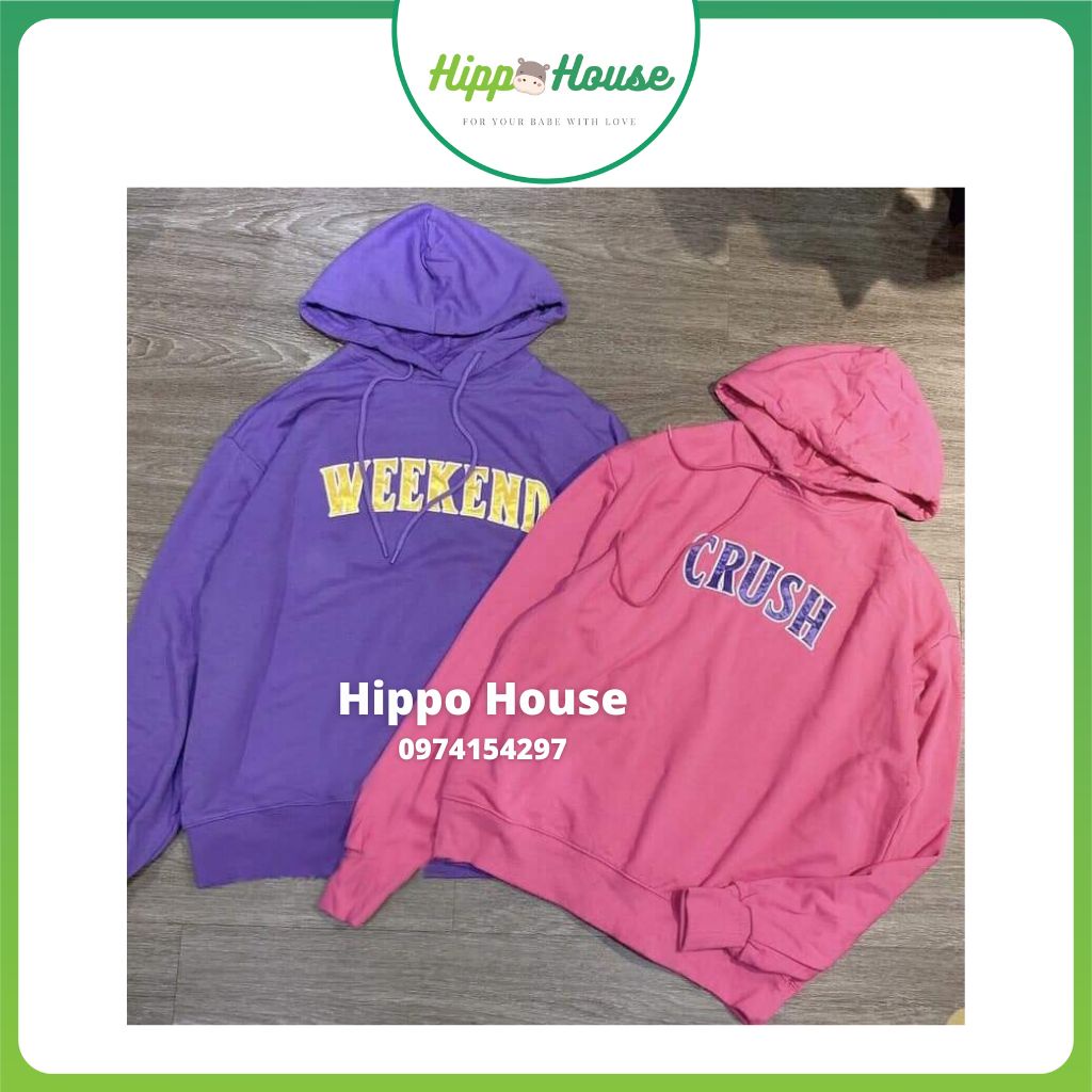 Áo nỉ nữ Hoddie Xuất Dư phom dáng rộng màu hồng tím Hippo House