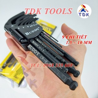 Bộ lục giác đầu bi có nam châm Buddy A0098, chìa lục giác 9 chi tiết từ 1,5~10mm