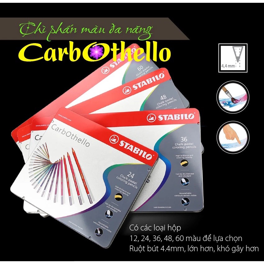 Combo Bút chì màu phấn đa năng Stabilo CarbOthello hộp thiếc 24 màu