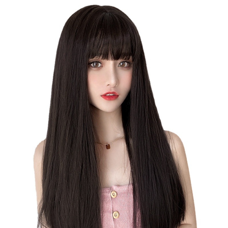 Tóc giả nữ Hàn Quốc nguyên đầu thẳng màu nâu + tặng kèm lưới ONLINE_SHOPPING_1102