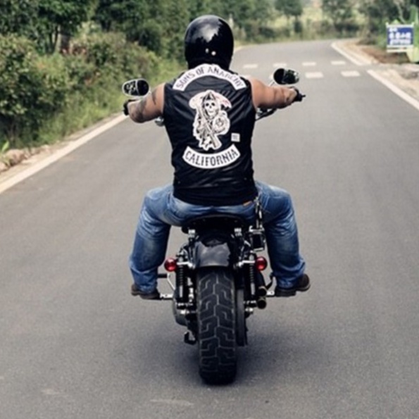 Áo vest Da Cổ Đứng Màu Trơn Phong Cách punk Mô Tô Harley locomotive