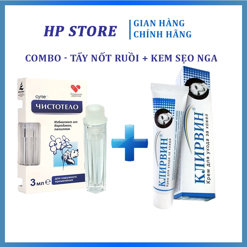 Combo Gel Tẩy Nốt Ruồi Nga Dvelinil - Kem Mờ Sẹo Klirvin Chính Hãng Nga