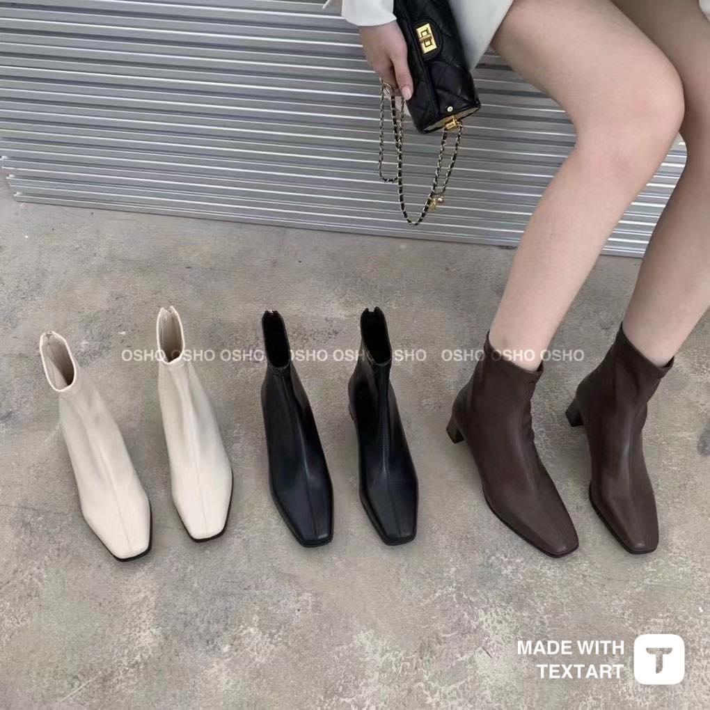 Boot cổ ngắn gót vuông cao 5cm OSHO, chất liệu mềm lót lông cao cấp lên phom đẹp
