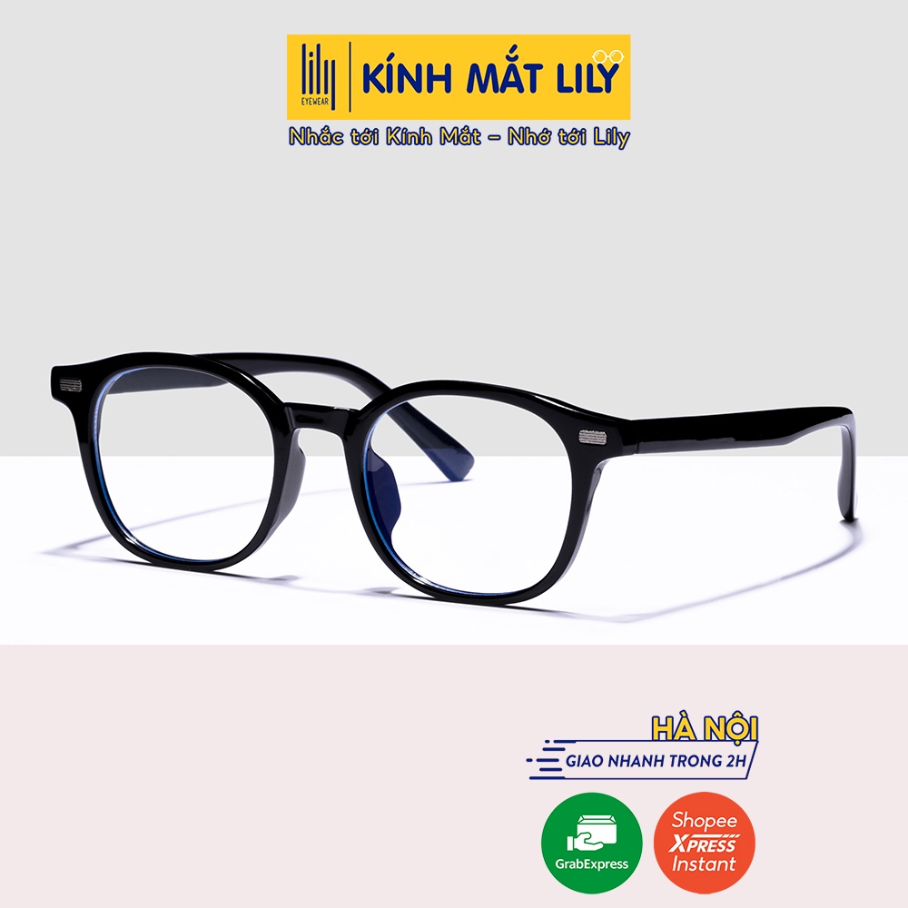 Kính gọng tròn nam nữ LILYEYEWEAR chất liệu nhựa dày dặn mắt giả cận chống ánh sáng xanh 20349
