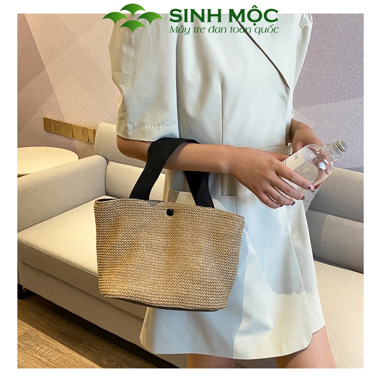 Túi cói Vintage, túi xách nữ, túi cói đi biển Sinh Mộc - M3017