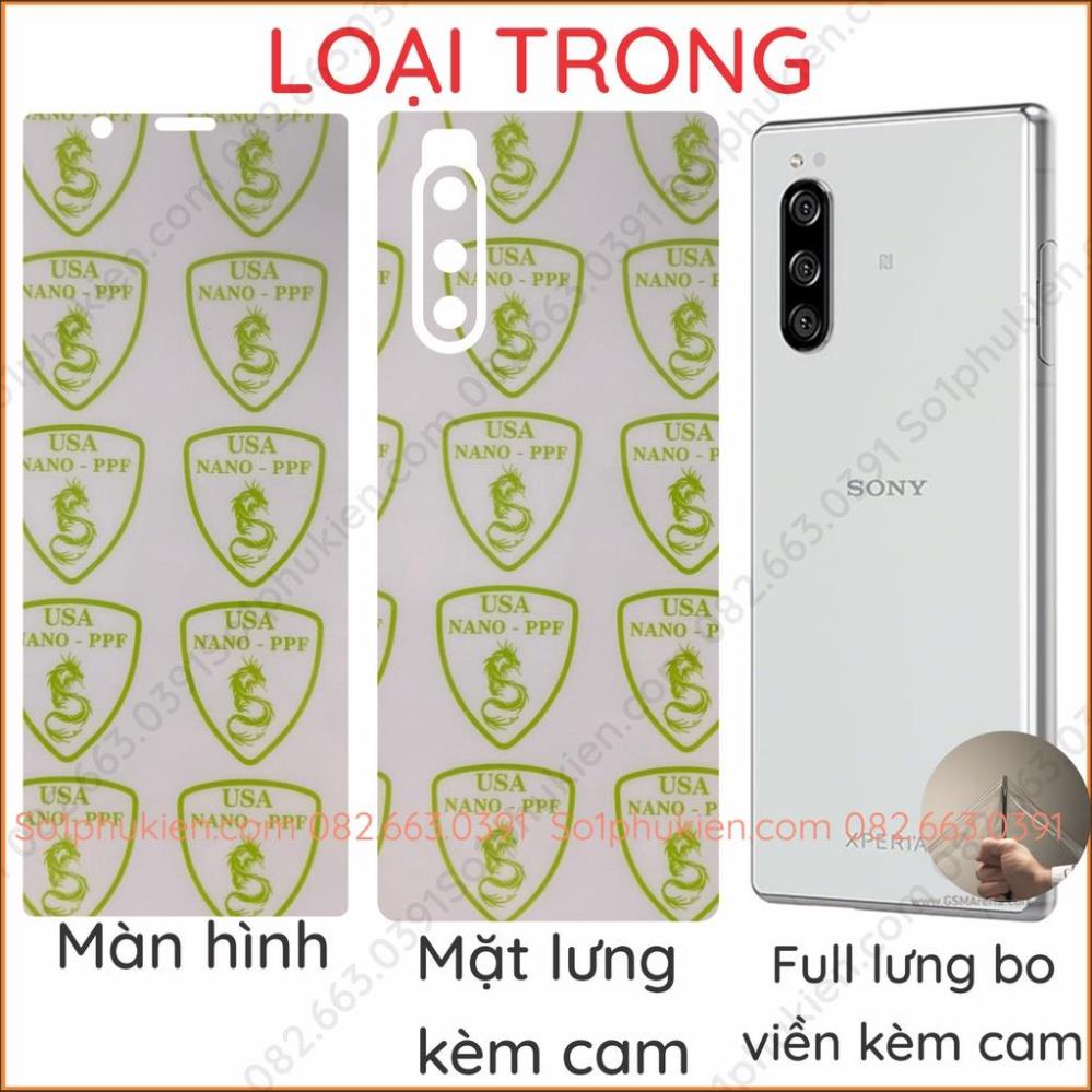 Dán ppf Sony Xperia 5 / 5+ ( 5 plus ) / 5 II (5II) / 5 III (5III) loại trong, nhám dành cho màn hình, mặt lưng kèm cam