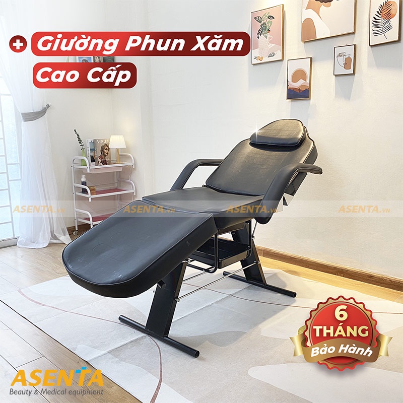 Giường phun xăm cao cấp, ghế phun xăm thẩm mỹ Màu đen - HÀNG NHẬP KHẨU
