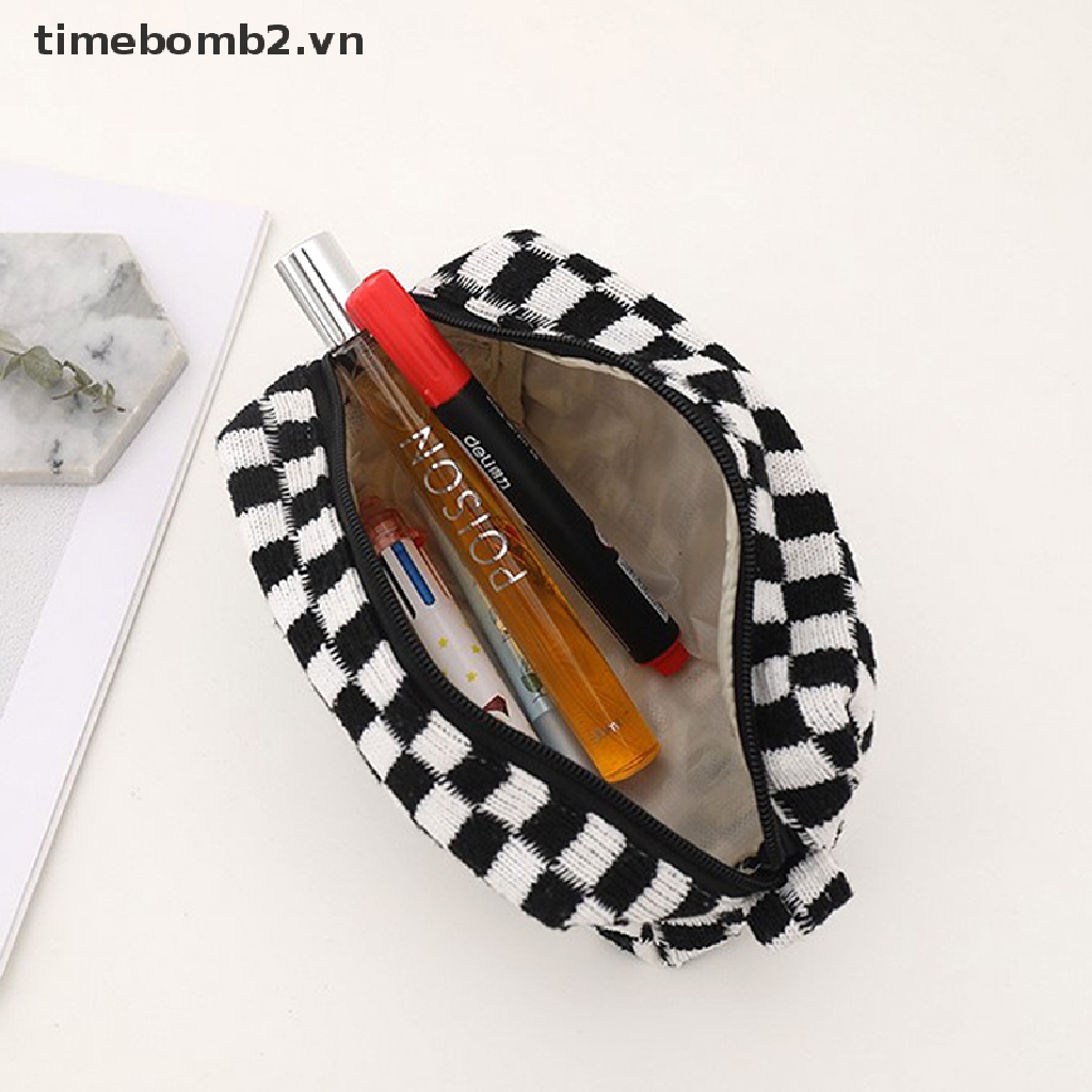 {New Fashion} Ins Túi Đựng Bút Chì Dệt Kim Sức Chứa Lớn Có Khóa Kéo