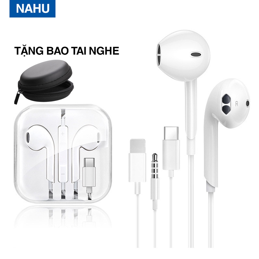 Tai Nghe Có Dây Nhét Tai NAHU Gaming Có Mic Chống Ồn Táo 7 8 Plus X XR XS Max 11 12 13 Pro SE Kết Nối Bluetooth D111