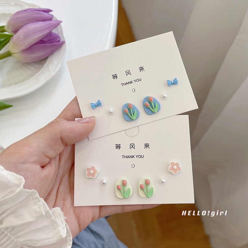 Bộ Sáu Chiếc Bông Tai Bạc Hình Hoa Tulip Nhỏ Nhẹ Sang Trọng Tinh Tế