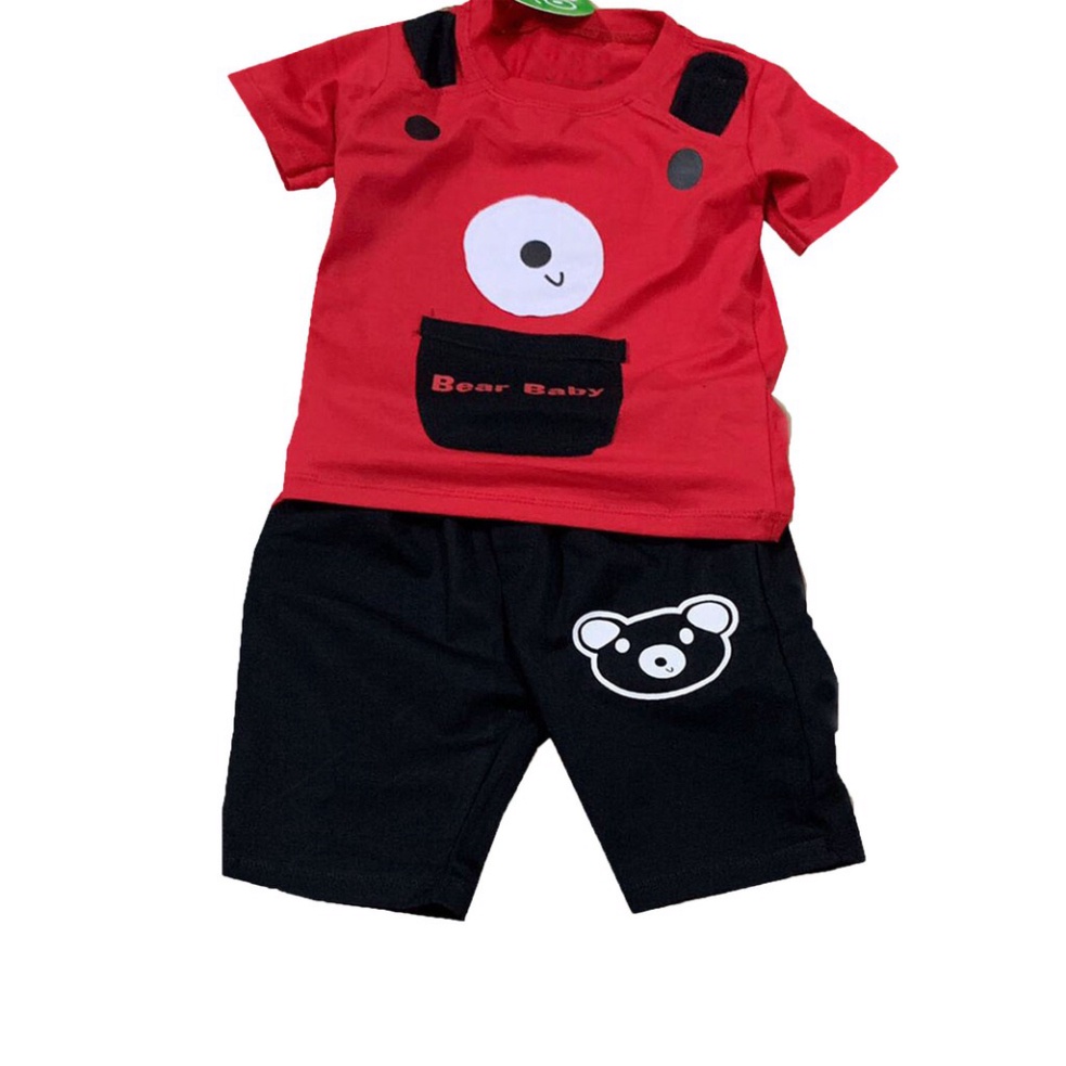 SÉT 3 Bộ đồ trẻ em túi phối hai tai bên vai, Vải cotton co giãn 4 chiều thấm hút mồ hôi cho bé từ 6-2