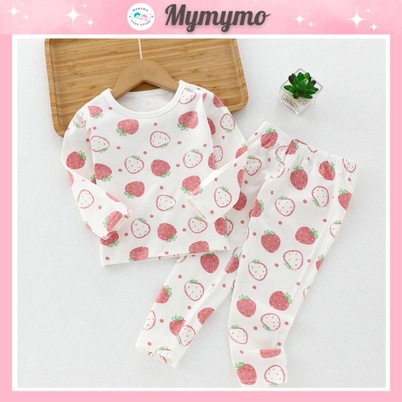 Bộ Đồ Thu Đông Cho Bé In Hình Quả Dâu Cotton Mềm Và Ấm - Bộ Dài Tay Cho Bé Từ 18 Tháng Đến 5 Tuổi