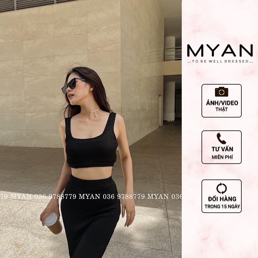 Set Áo Croptop 3 Lỗ + Chân Váy Body Chất Thun Co Giãn Siêu Tôn Dáng(Xanh, Đen, Kem, Xanh, Vàng) MYAN - Svn052201
