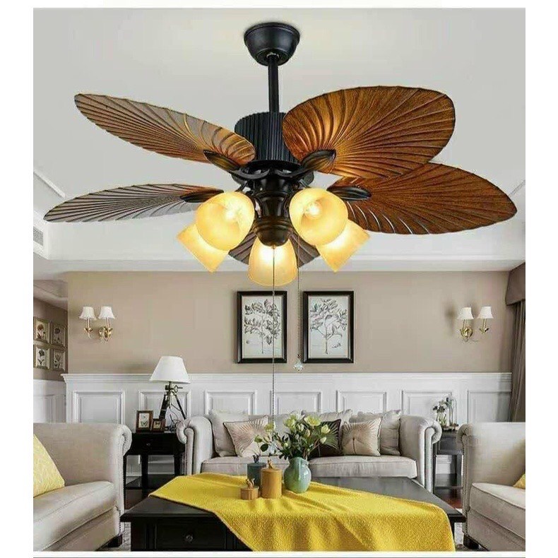 (Hàng Cao Cấp Loại I,có ảnh thật) Quạt trần có đèn hình chiếc lá decor khách sạn nhà hàng,remote 6 cấp độ gió cực mát