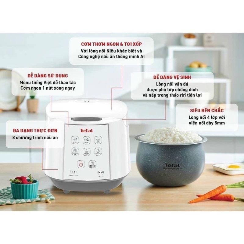 Nồi cơm điện tử Tefal 1.8 lít RK733168 mới 100% bảo hành chính hãng