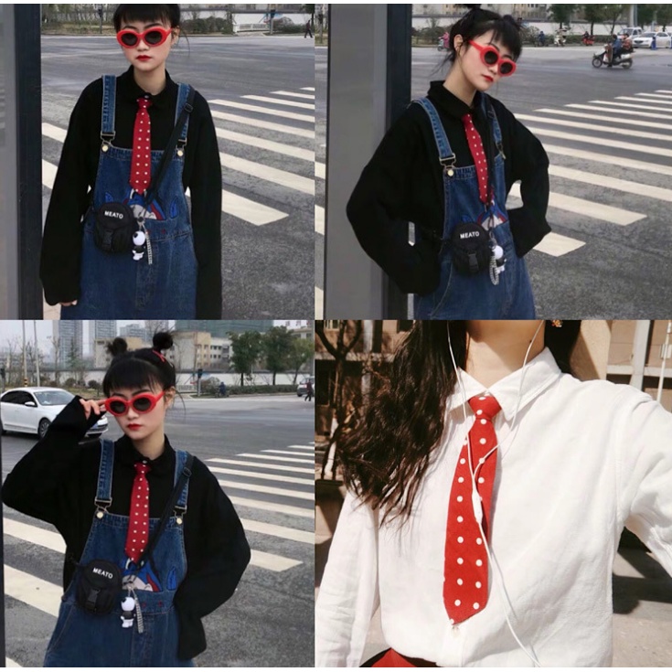 Cà Vạt Họa Tiết Chấm Bi Đáng Yêu Cho Nữ