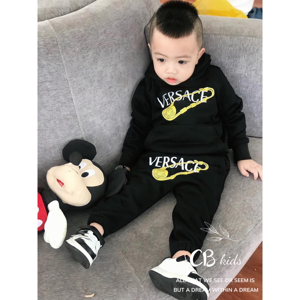 Quần áo thu đông bé trai, bộ quần áo hoodie chất nỉ da cá họa tiết VERSA dáng thể thao cho bé