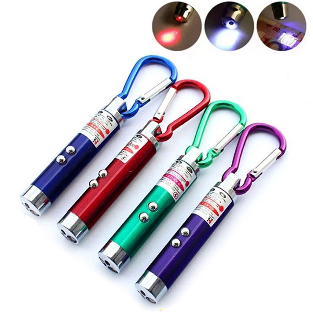 Đèn Pin Móc Khóa Nhôm Đa Năng 2 Nút Bấm Với 3 Chế Độ Chiếu Sáng - Laze - Tia Cực Tím  Chất Lượng Cao