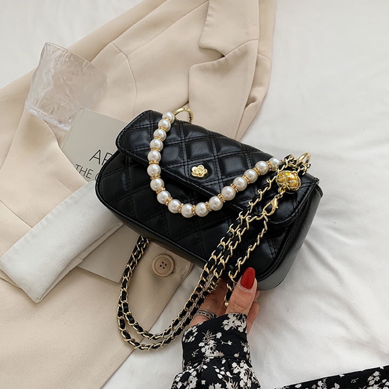 Túi đeo chéo IELGY đính kim cương giả và ngọc trai giả phong cách cổ điển dành cho nữ