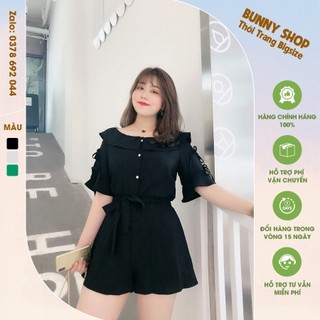 BOBEO049 - Jumpsuit cổ thuyền tay sẻ nơ bèo cho người béo mập, bigsize che bụng mỡ cho người từ 40kg - 130kg