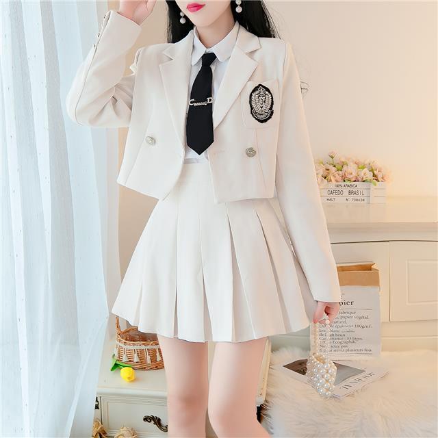 Bộ Áo Khoác Vest Phối Chân Váy Xếp Ly Thời Trang Xuân Thu Cho Nữ