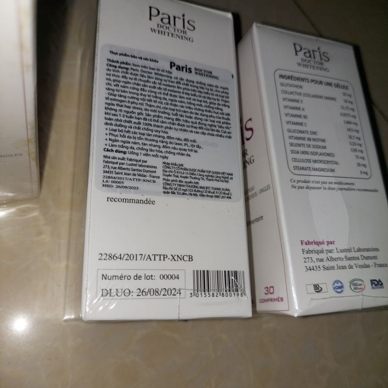 Viên uống hỗ trợ làm trắng và bảo vệ da khỏi tia UV  Paris Doctor hộp 30 viên