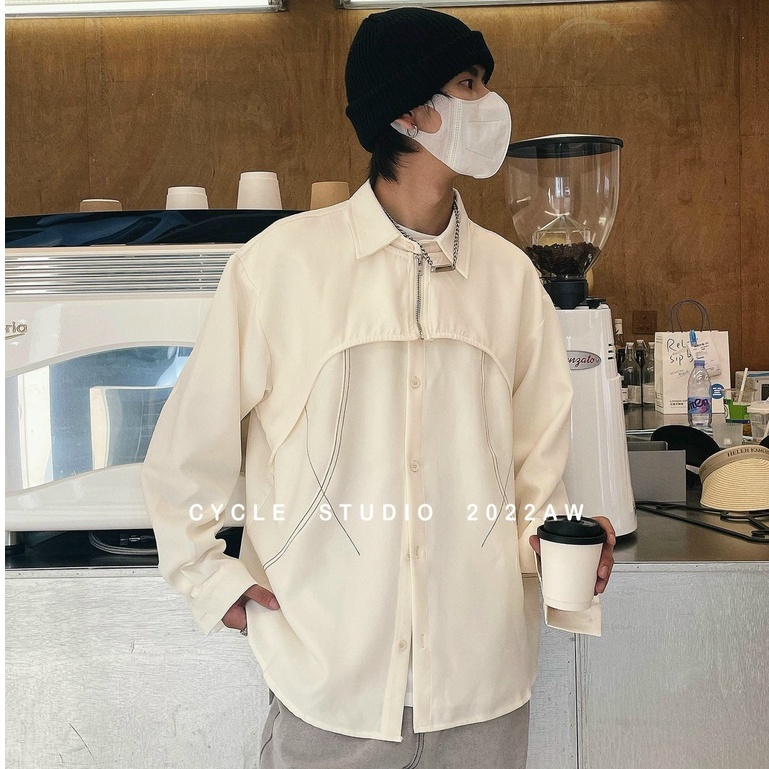 Sơ Mi Be Trắng Thiết Kế Dài Tay Unisex Phong Cách Street Style Hàng Trung Cao Cấp 9T5SM1-BT