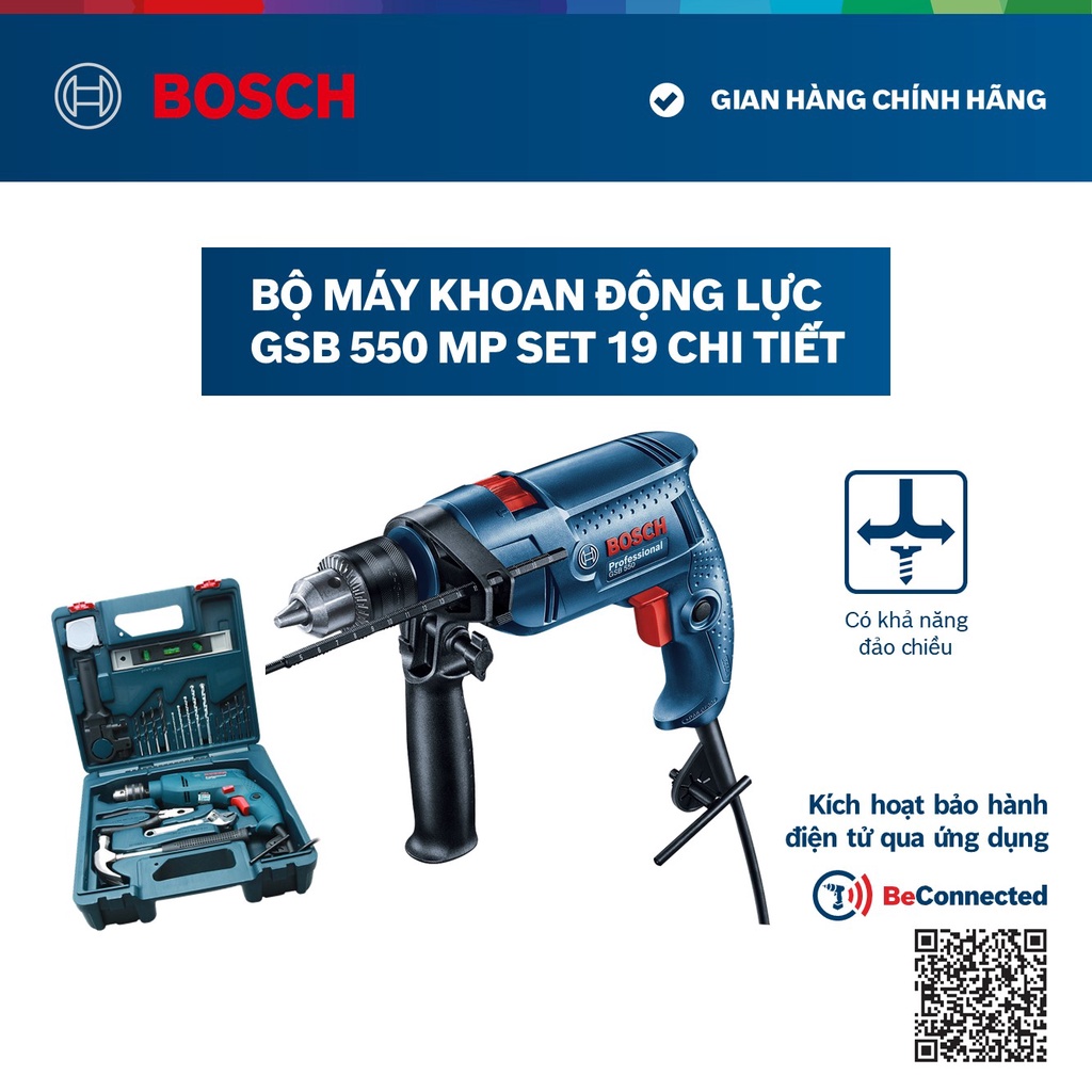 Bộ máy khoan động lực Bosch GSB 550 MP SET 19 chi tiết