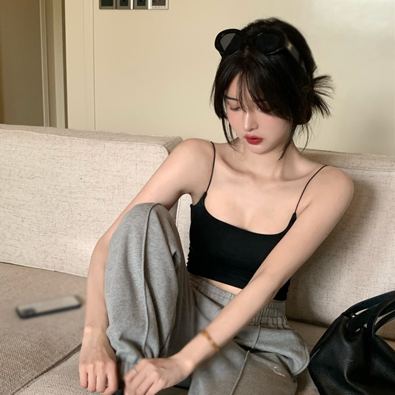 Áo Tank Top Hai Dây Có Mút Đệm Ngực Thời Trang Mùa Hè Phong Cách Hàn Quốc