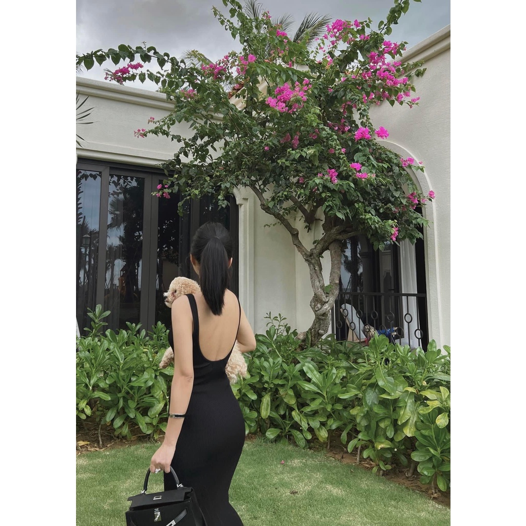 {NHẬP MÃ VOUCHER GIẢM GIÁ}3 lỗ hở lưng len tăm 300k 2 mau: Đen, be k ❤️ váy body sang chảnh Annastore