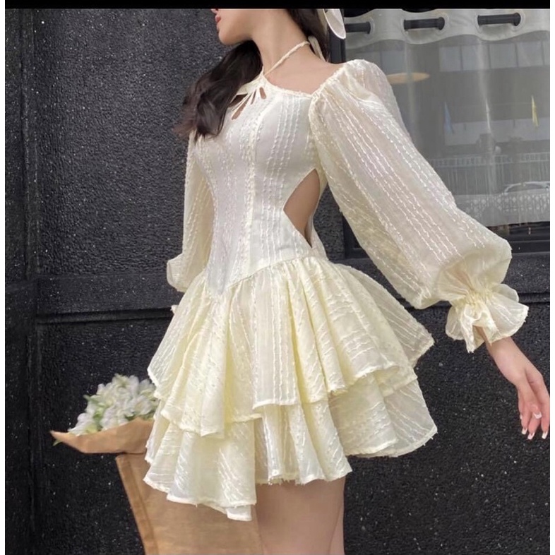 PASS đầm yếm tay dài dáng xòe 2 tầng váy ONONMADE Blooming Dress sz XS