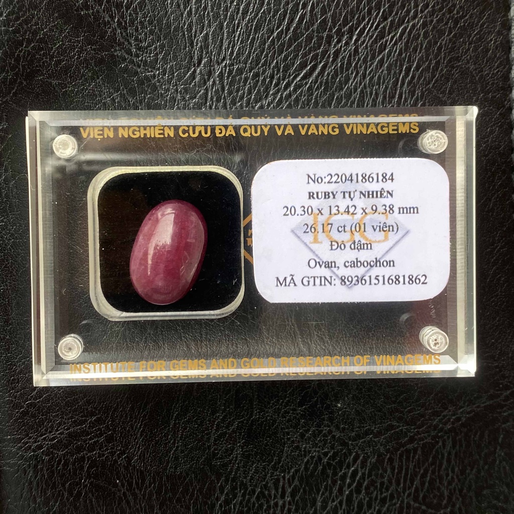 Mặt Nhẫn Đá Ruby Tự Nhiên Yên Bái Mài Sống Đỏ Đậm 26,17ct Kiểm Định IGG