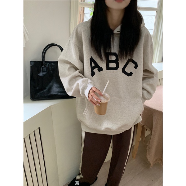 Áo hoodie nữ form rộng dày ABC, hoodie nữ màu xám | BigBuy360 - bigbuy360.vn