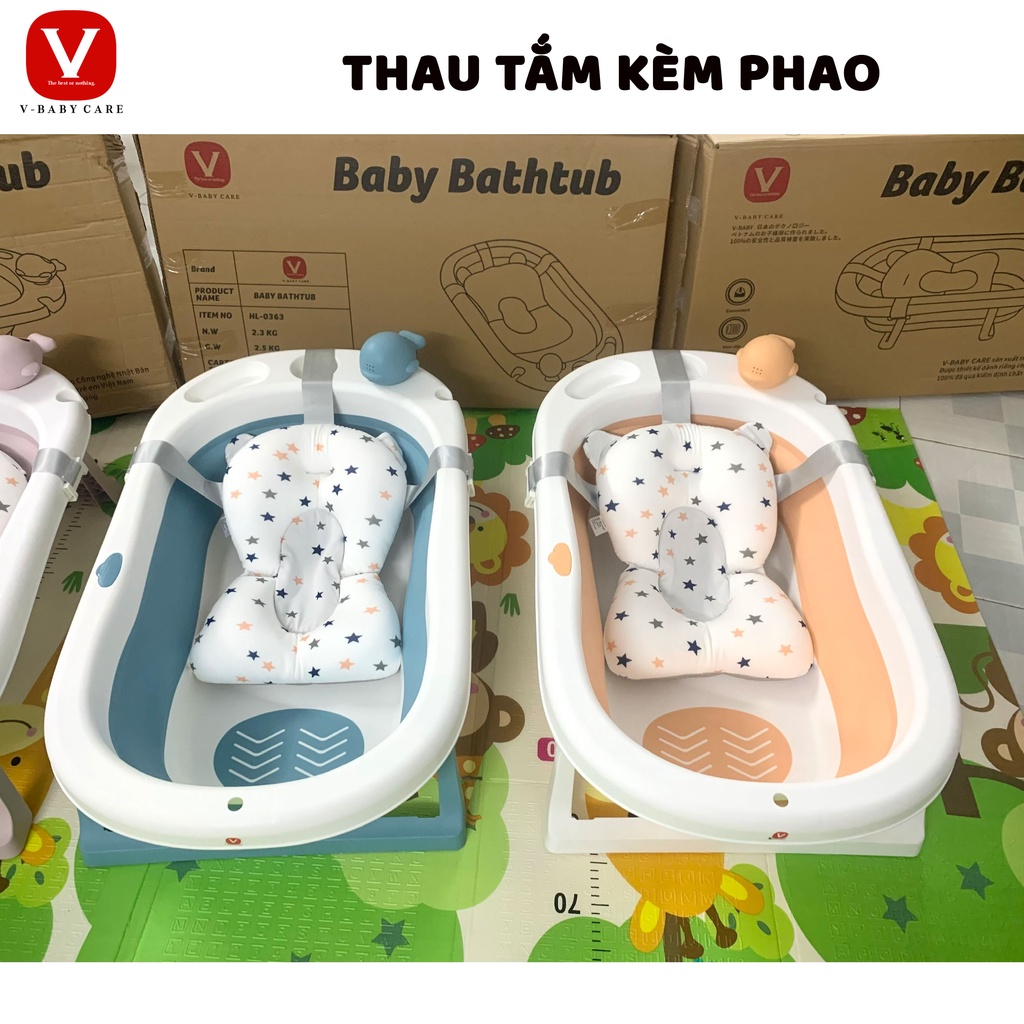 Thau Tắm Gấp Gọn Cho Bé Sơ Sinh kèm đệm tắm mẫu new & HL - 0363