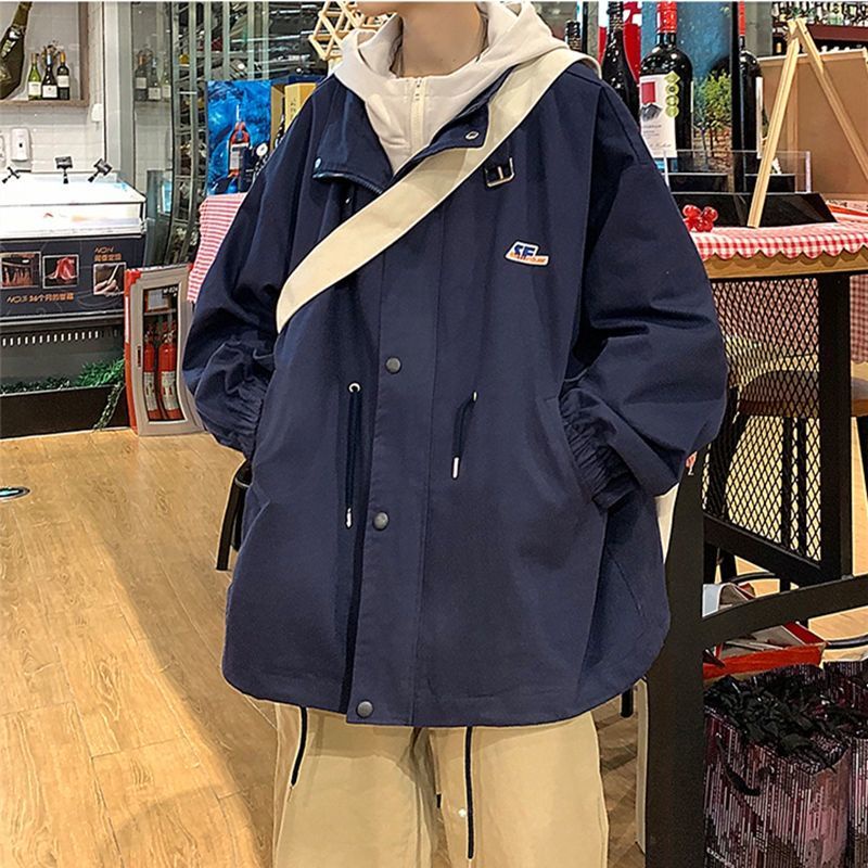 Hàng Có Sẵn Áo Khoác Giả Hai Lớp Có Mũ Trùm Dáng Rộng Phong Cách Hip Hop Mùa Thu Cho Nam