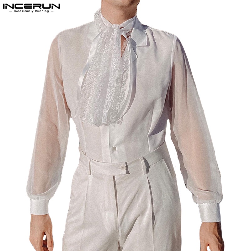 INCERUN Áo Sơ Mi Lưới Tay Dài Có Nút Cài Thời Trang Dành Cho Nam