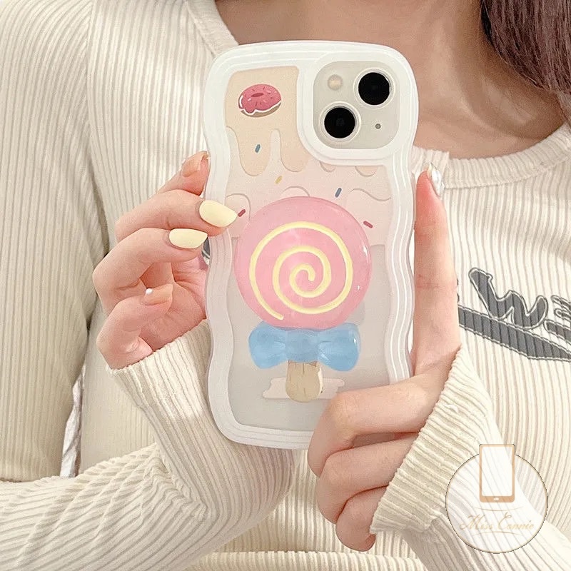 Ốp Điện Thoại Có Giá Đỡ Hình Kẹo Mút 3D Cho iPhone 14 Plus 7 8 6 6s Plus 11 14 12 13 Pro MAX X XR XS MAX SE 2020