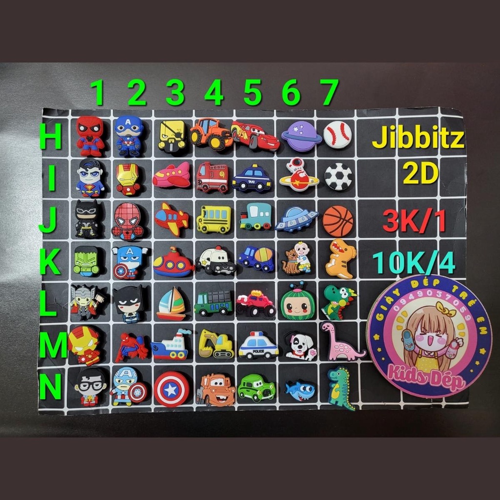 Jibbitz sticker icon charm lò xo, đèn LED, combo 4 cái 2D cho dép sục cá sấu đục lỗ