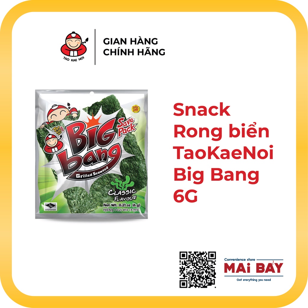 Snack rong biển TaoKaeNoi BIG BANG Vị Truyền Thống 6g (12 gói)