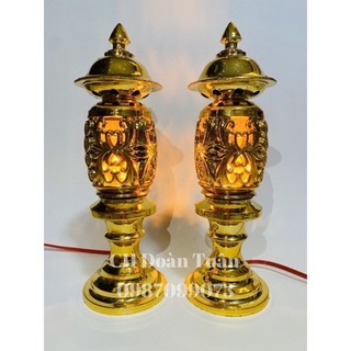 ĐÈN THỜ QUÝ PHÚ MẠ MÀU ĐỒNG, ĐÈN LƯỚI (MỘT CẶP)
