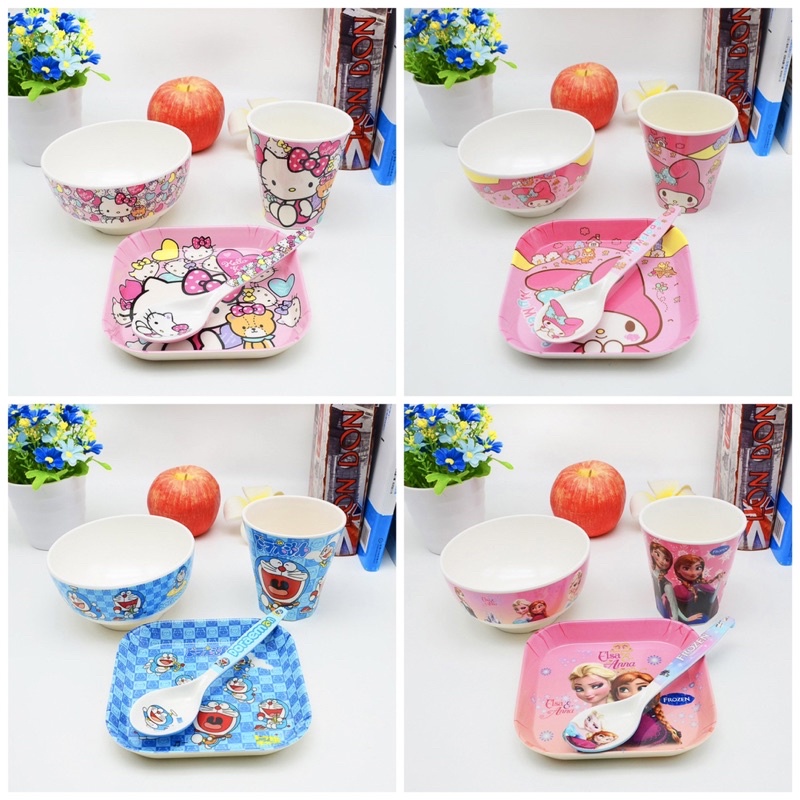 Cốc bát đĩa thìa Hello Kitty Doremon