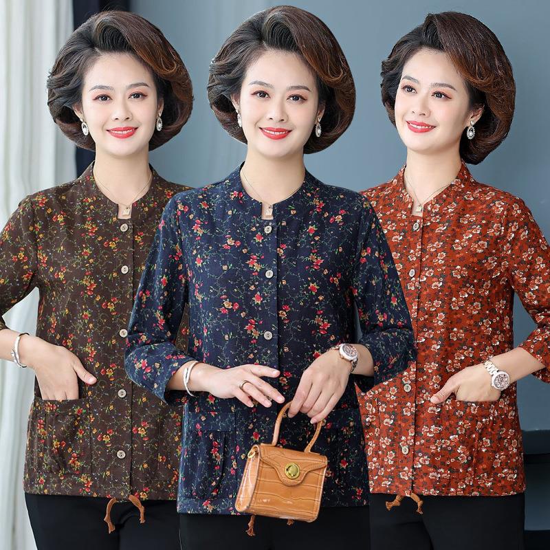 Áo Sơ Mi cotton Lanh Tay Lửng Thời Trang Mùa Thu Dành Cho Phụ Nữ Độ Tuổi Trung Niên / 50-60 Tuổi