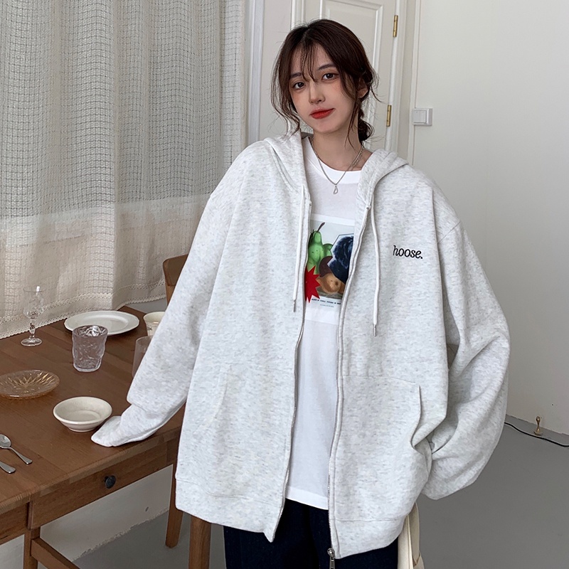 SUXI Áo Hoodie Nữ Dáng Rộng Thêu Hoa