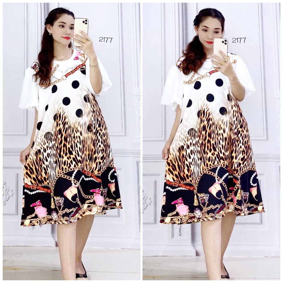 Đầm Tay Phồng (75kg-95kg) Cổ Tròn Big Size, Hình Thật Shop Chụp - DTBXL2177